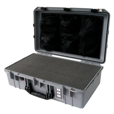 Pelican 1555 Air Case, Silver with Black Handle & Latches Pick & Pluck Foam with Mesh Lid Organizer ColorCase 015550-0101-180-110