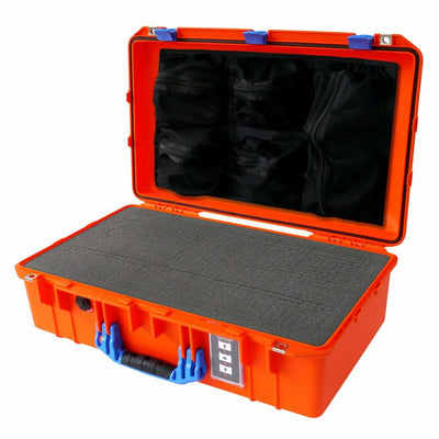 Pelican 1555 Air Case, Orange with Blue Handle & Latches Pick & Pluck Foam with Mesh Lid Organizer ColorCase 015550-0101-150-120