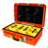 Pelican 1555 Air Case, Orange with Lime Green Handle & Latches Yellow Padded Microfiber Dividers with Mesh Lid Organizer ColorCase 015550-0110-150-300