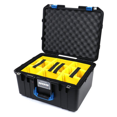 Pelican 1557 Air Case, Black with Blue Handle & Latches Yellow Padded Microfiber Dividers with Convolute Lid Foam ColorCase 015570-0010-110-120