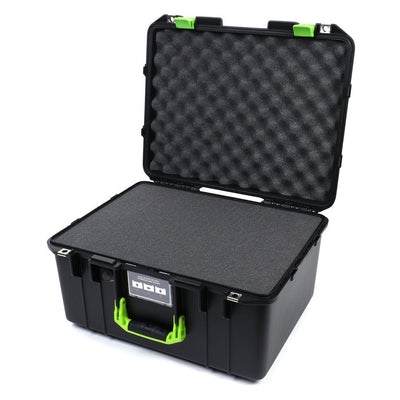 Pelican 1557 Air Case, Black with Lime Green Handle & Latches Pick & Pluck Foam with Convolute Lid Foam ColorCase 015570-0001-110-300