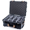 Pelican 1560 Case, Black with Desert Tan Handles & Latches Gray Padded Microfiber Dividers with Convolute Lid Foam ColorCase 015600-0070-110-310