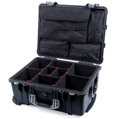 Pelican 1560 Case, Black with Silver Handles & Latches TrekPak Divider System with Computer Pouch ColorCase 015600-0220-110-180