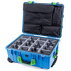Pelican 1560 Case, Blue with Lime Green Handles & Latches Gray Padded Microfiber Dividers with Computer Pouch ColorCase 015600-0270-120-300