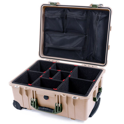 Pelican 1560 Case, Desert Tan with OD Green Handles & Latches TrekPak Divider System with Mesh Lid Organizer ColorCase 015600-0120-310-130
