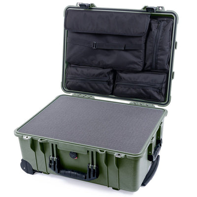 Pelican 1560 Case, OD Green with Black Handles & Latches Pick & Pluck Foam with Computer Pouch ColorCase 015600-0201-130-110