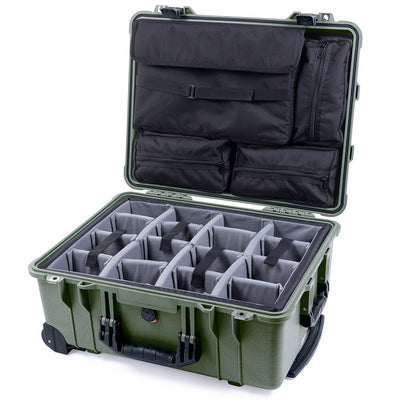 Pelican 1560 Case, OD Green with Black Handles & Latches Gray Padded Microfiber Dividers with Computer Pouch ColorCase 015600-0270-130-110