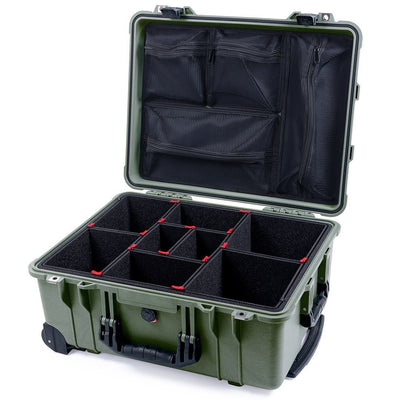 Pelican 1560 Case, OD Green with Black Handles & Latches TrekPak Divider System with Mesh Lid Organizer ColorCase 015600-0120-130-110