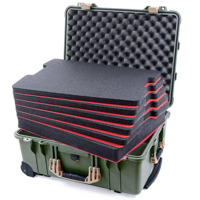 Pelican 1560 Case, OD Green with Desert Tan Handles & Latches Custom Tool Kit (6 Foam Inserts with Convolute Lid Foam) ColorCase 015600-0060-130-310