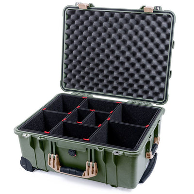 Pelican 1560 Case, OD Green with Desert Tan Handles & Latches TrekPak Divider System with Convolute Lid Foam ColorCase 015600-0020-130-310