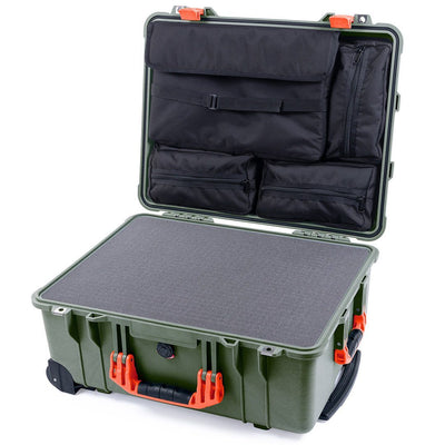 Pelican 1560 Case, OD Green with Orange Handles & Latches Pick & Pluck Foam with Computer Pouch ColorCase 015600-0201-130-150