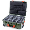 Pelican 1560 Case, OD Green with Orange Handles & Latches Gray Padded Microfiber Dividers with Computer Pouch ColorCase 015600-0270-130-150