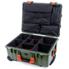 Pelican 1560 Case, OD Green with Orange Handles & Latches TrekPak Divider System with Computer Pouch ColorCase 015600-0220-130-150