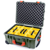 Pelican 1560 Case, OD Green with Orange Handles & Latches Yellow Padded Microfiber Dividers with Convolute Lid Foam ColorCase 015600-0010-130-150