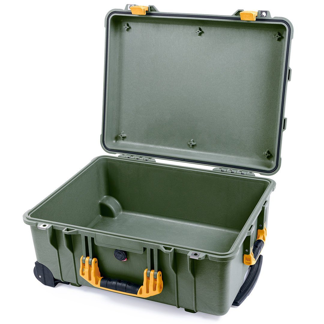 Pelican 1560 Case, OD Green with Yellow Handles & Latches None (Case Only) ColorCase 015600-0000-130-240