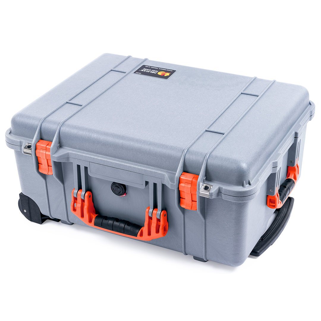 Pelican 1560 Case, Silver with Orange Handles & Latches ColorCase