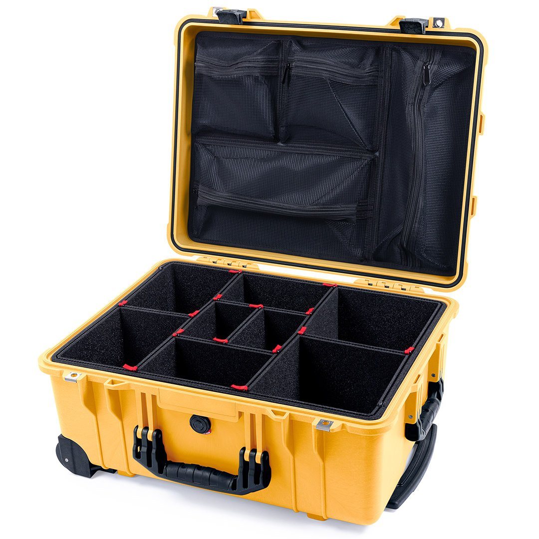 Pelican 1560 Case, Yellow with Black Handles & Latches TrekPak Divider System with Mesh Lid Organizer ColorCase 015600-0120-240-110