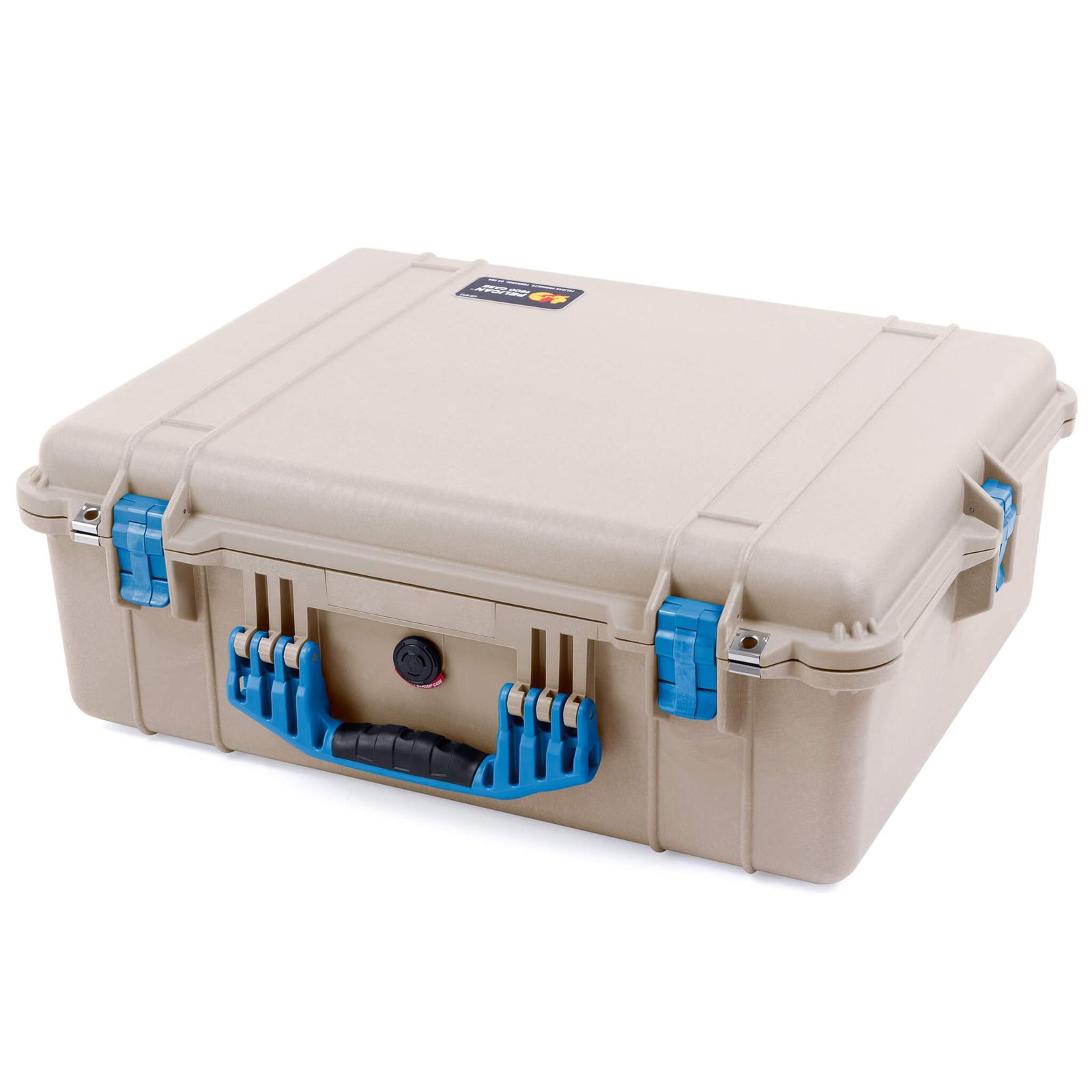 Pelican 1600 Case, Desert Tan with Blue Handle & Latches ColorCase