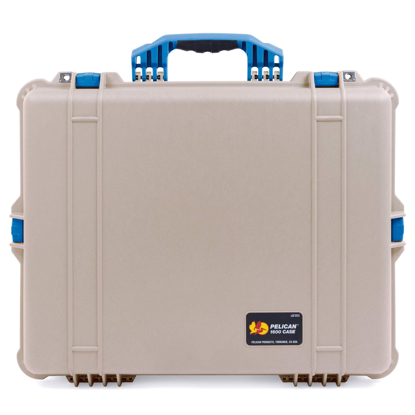 Pelican 1600 Case, Desert Tan with Blue Handle & Latches ColorCase
