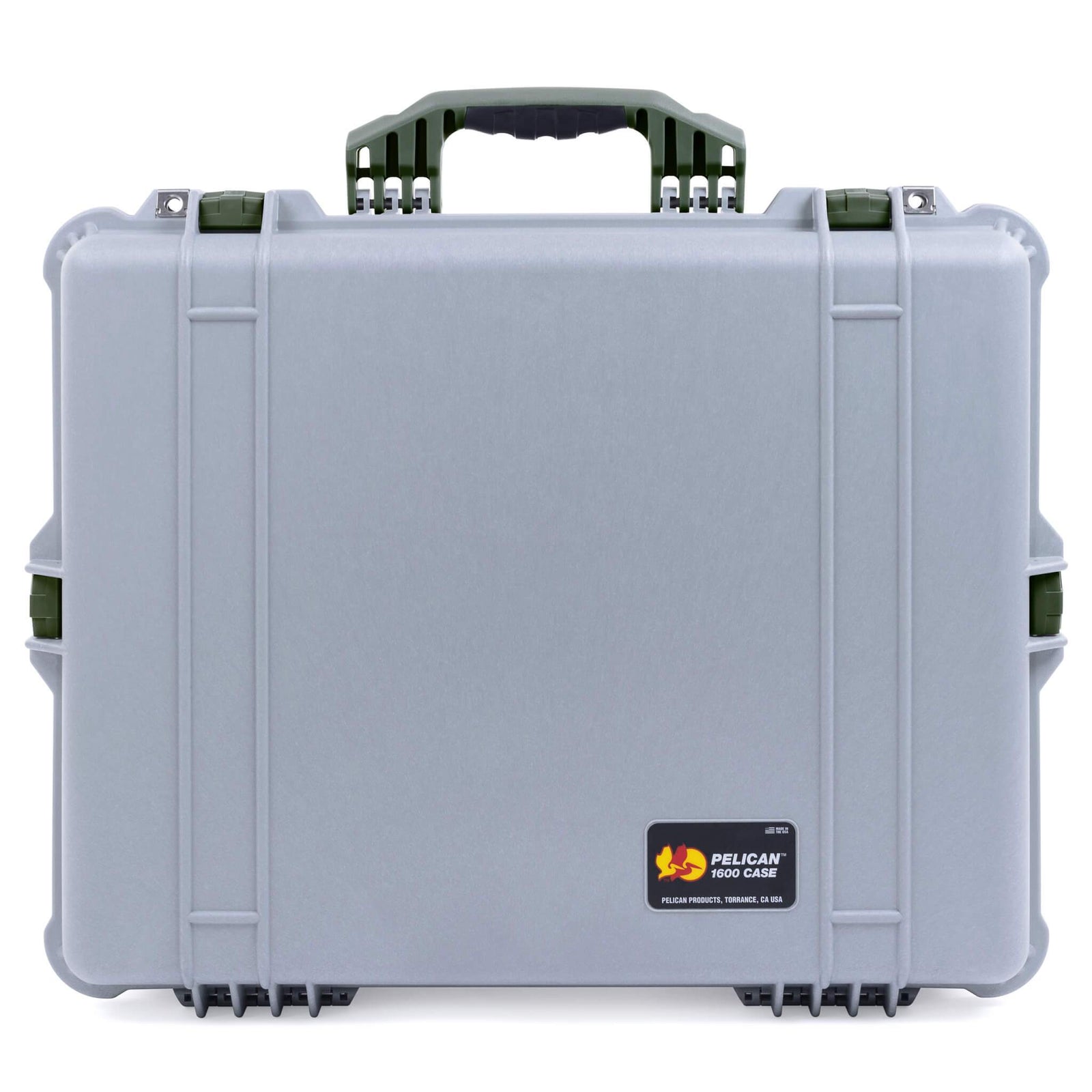 Pelican 1600 Case, Silver with OD Green Handle & Latches ColorCase
