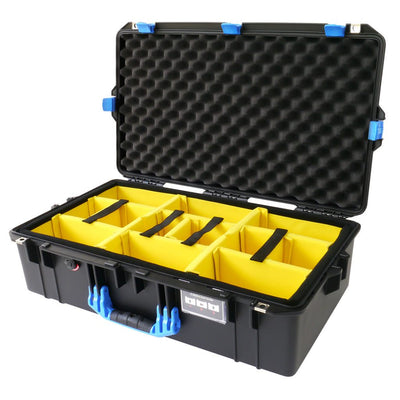 Pelican 1605 Air Case, Black with Blue Handle & Latches Yellow Padded Microfiber Dividers with Convolute Lid Foam ColorCase 016050-0010-110-120