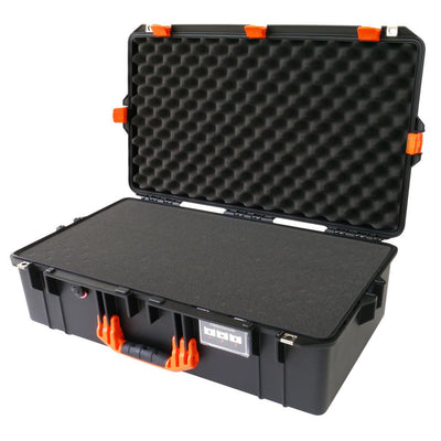 Pelican 1605 Air Case, Black with Orange Handle & Latches Pick & Pluck Foam with Convolute Lid Foam ColorCase 016050-0001-110-150