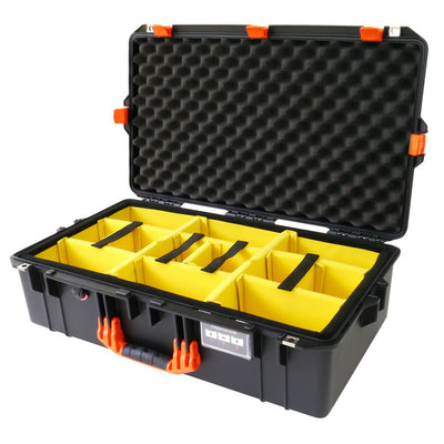 Pelican 1605 Air Case, Black with Orange Handle & Latches Yellow Padded Microfiber Dividers with Convolute Lid Foam ColorCase 016050-0010-110-150