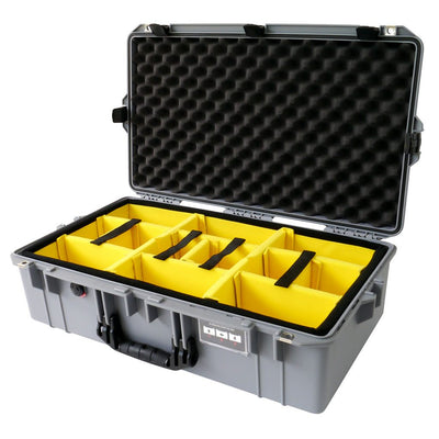 Pelican 1605 Air Case, Silver with Black Handle & Latches Yellow Padded Microfiber Dividers with Convolute Lid Foam ColorCase 016050-0010-180-110