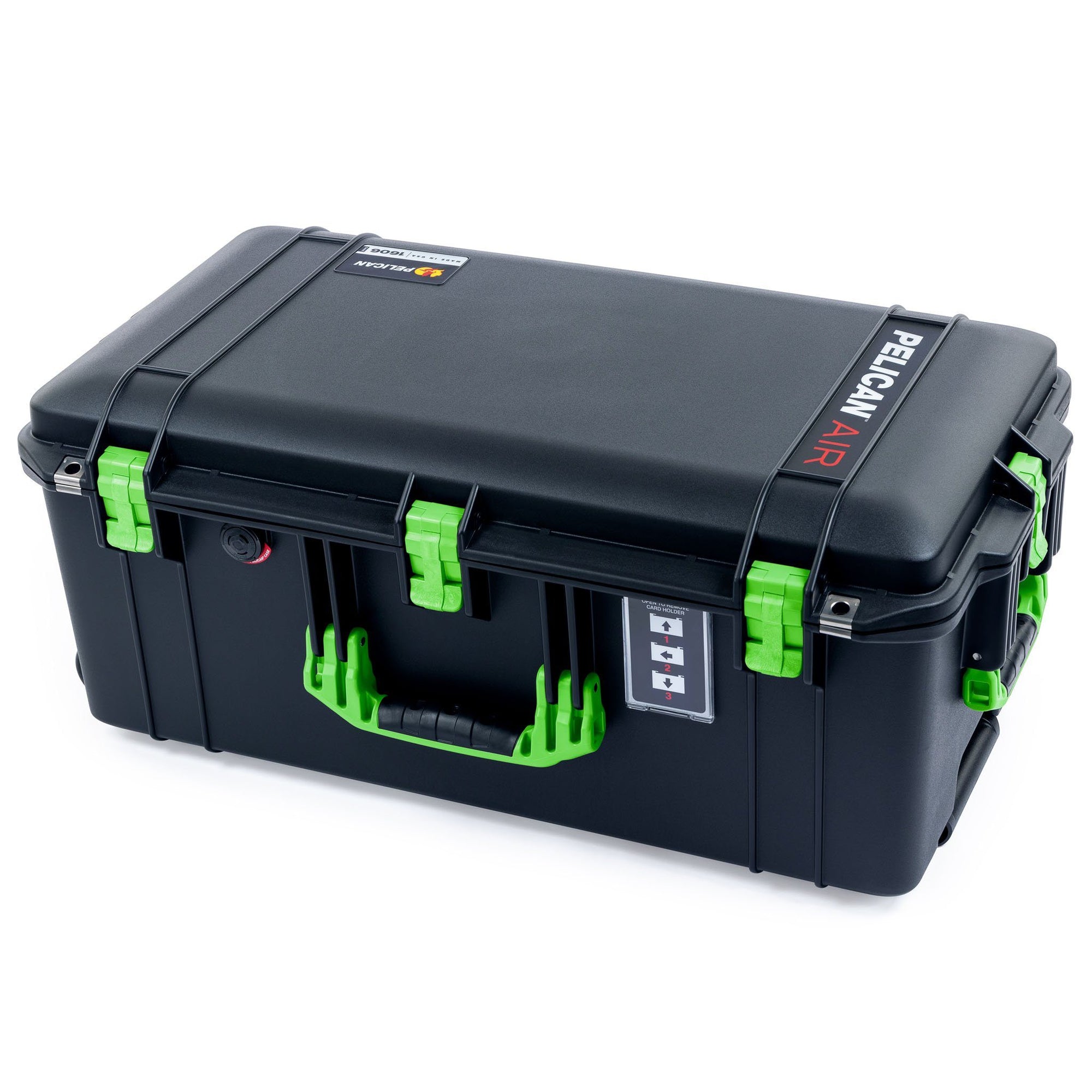 Pelican 1606 Air Case, Black with Lime Green Handles & Latches ColorCase 