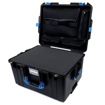 Pelican 1607 Air Case, Black with Blue Handles & Latches Pick & Pluck Foam with Computer Pouch ColorCase 016070-0201-110-120