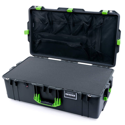 Pelican 1615 Air Case, Charcoal with Lime Green Handles & Latches Pick & Pluck Foam with Mesh Lid Organizer ColorCase 016150-0101-520-300