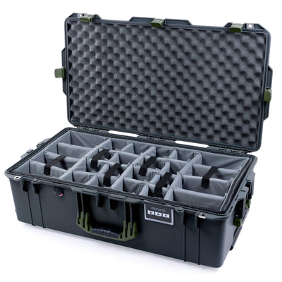 Pelican 1615 Air Case, Charcoal with OD Green Handles & Latches Gray Padded Microfiber Dividers with Convoluted Lid Foam ColorCase 016150-0070-520-130