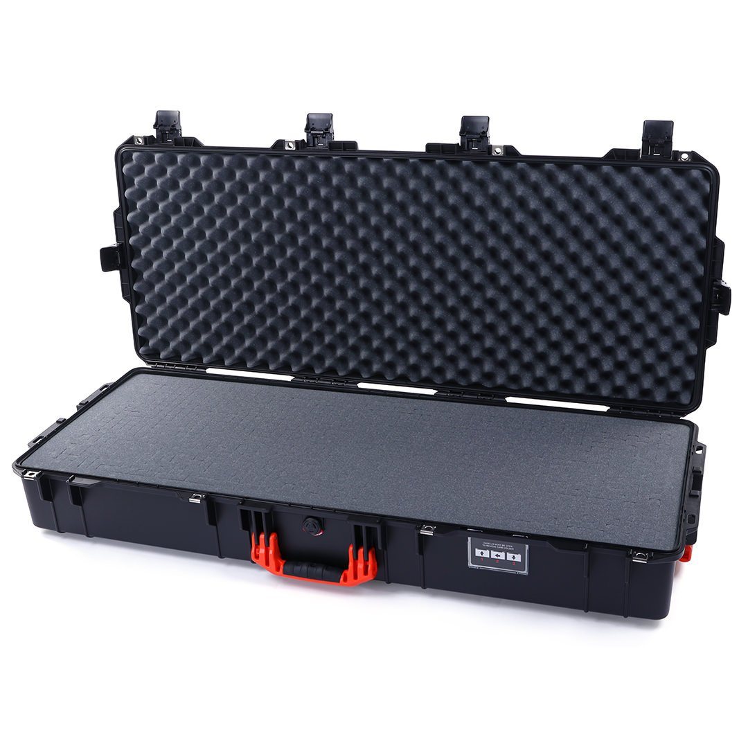 Pelican 1745 Air Case, Black with Orange Handles, Rolling Pick & Pluck Foam with Convolute Lid Foam ColorCase 017450-0001-110-150