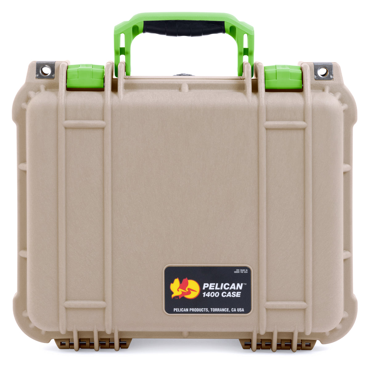 Pelican 1400 Case - Desert Tan &amp; Lime Green