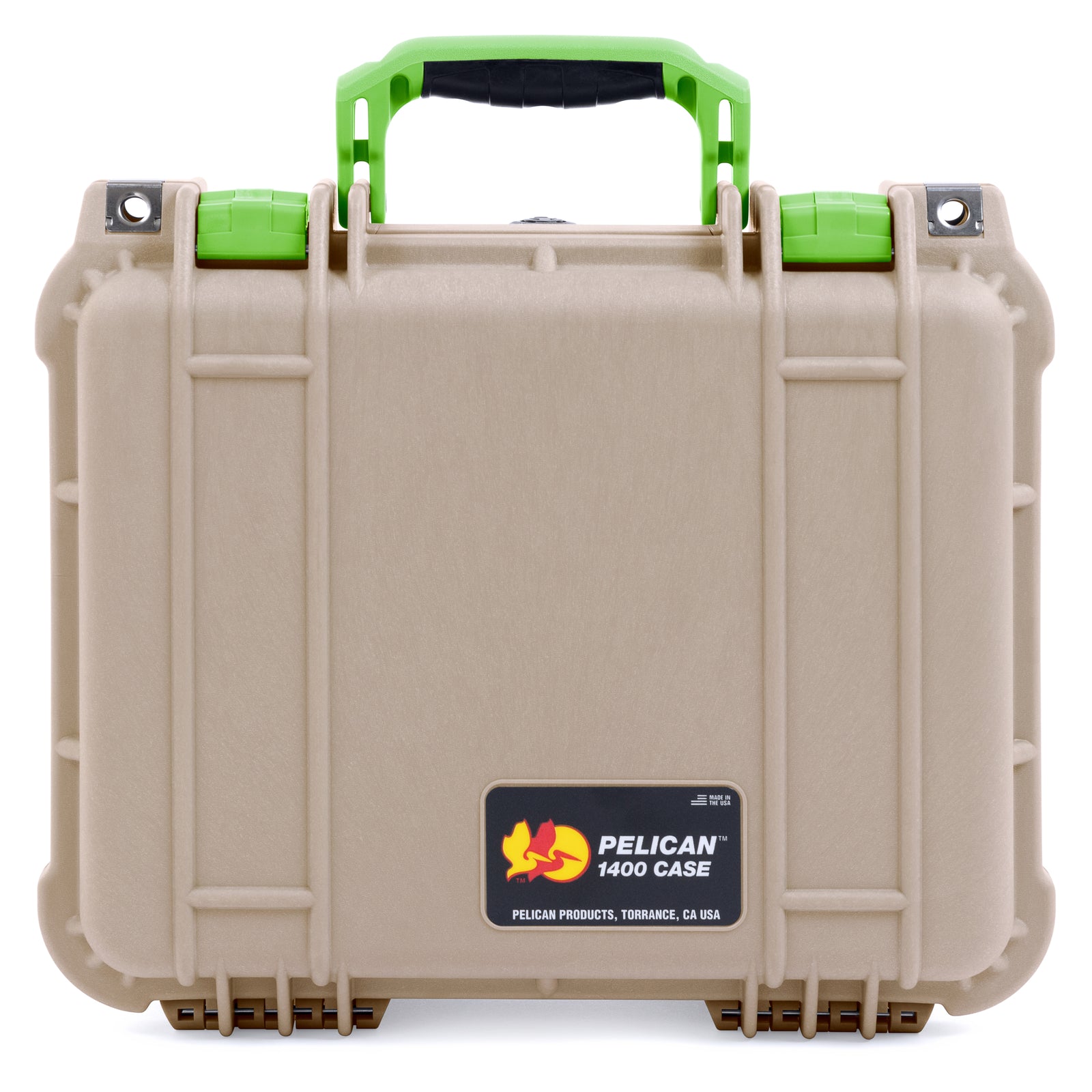 Pelican 1400 Case - Desert Tan & Lime Green