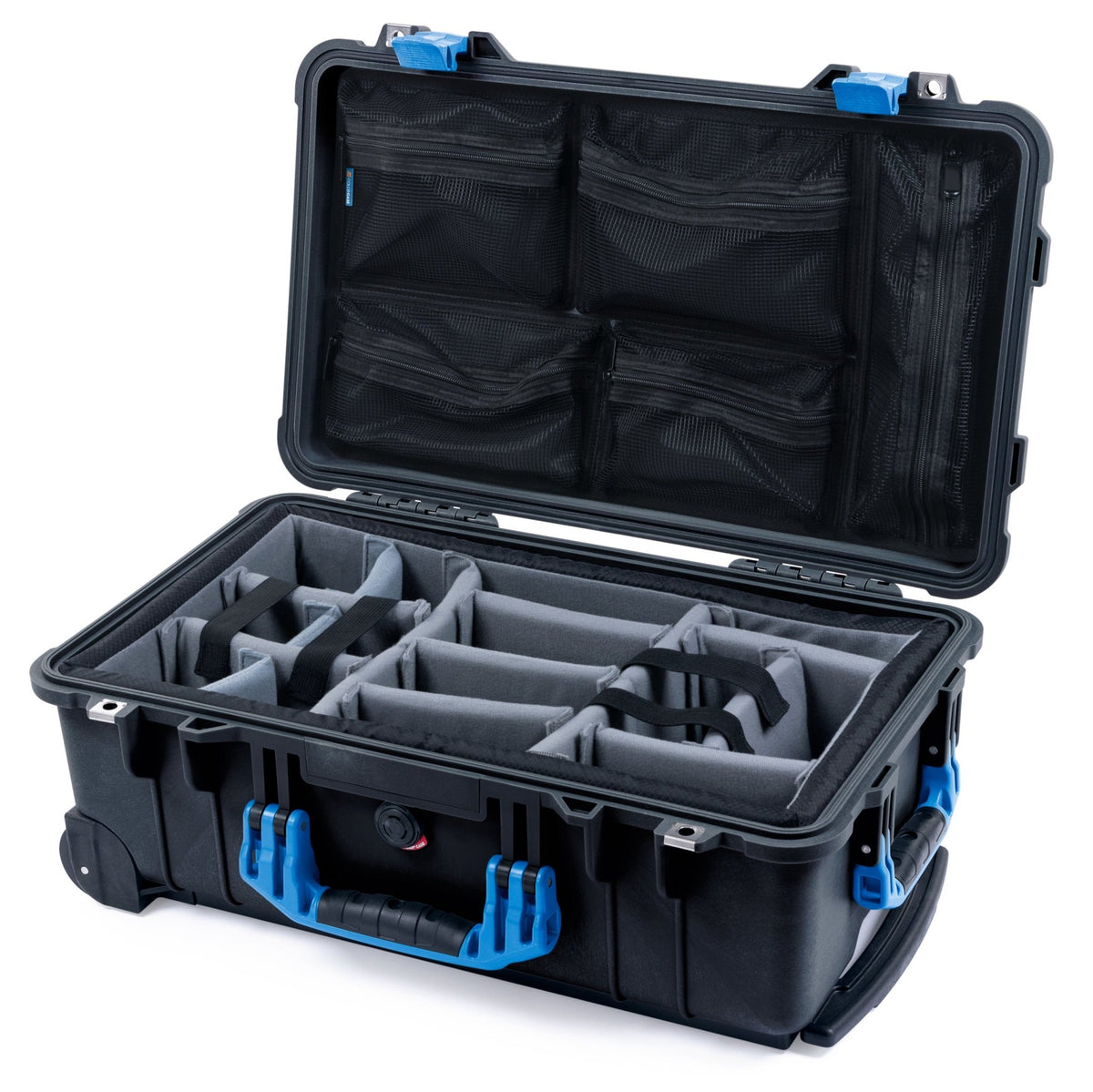 Pelican 1510 Case - Black &amp; Blue - Padded Microfiber Dividers / Mesh Lid Organizer