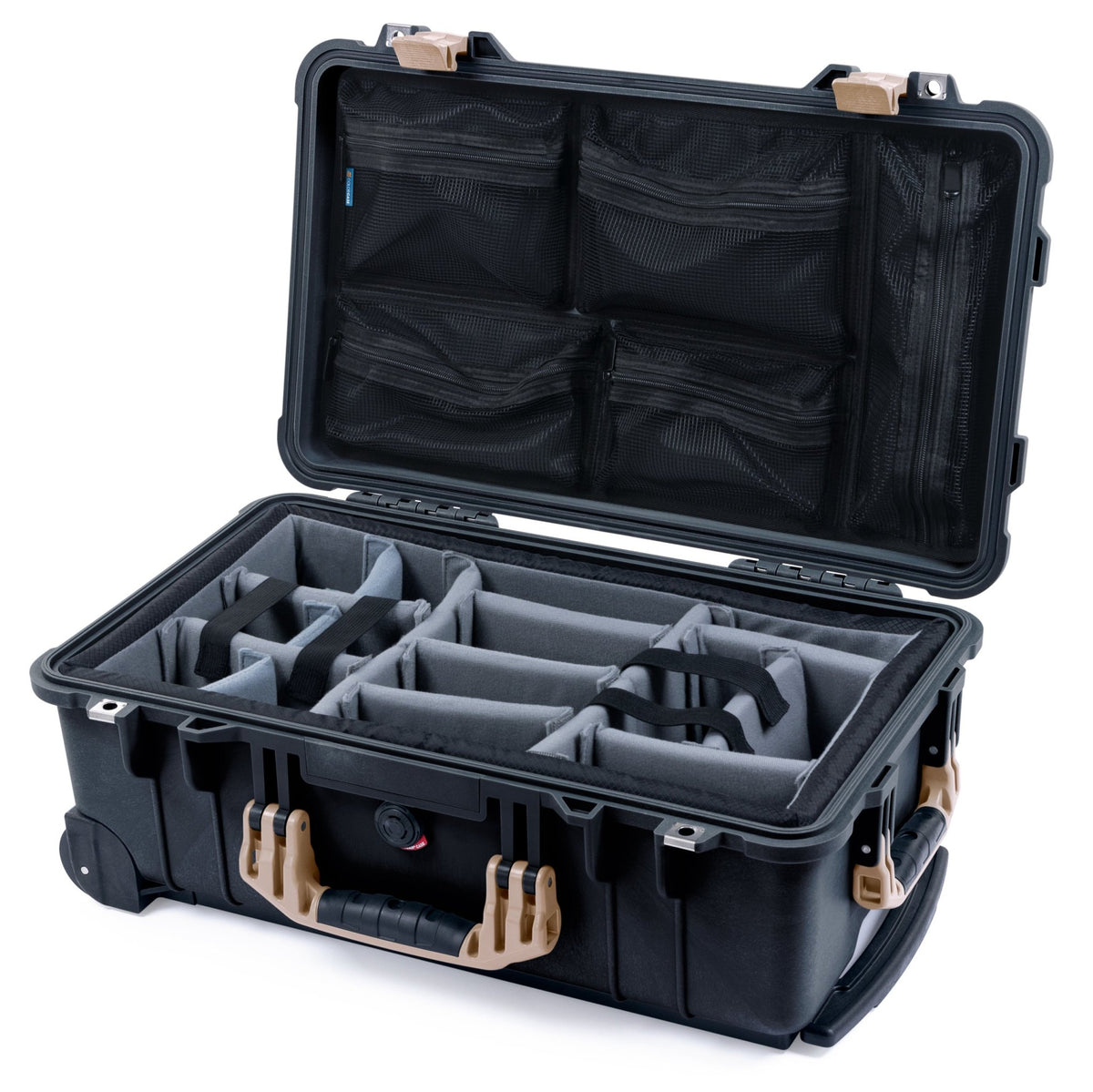Pelican 1510 Case - Black &amp; Desert Tan - Padded Microfiber Dividers / Mesh Lid Organizer