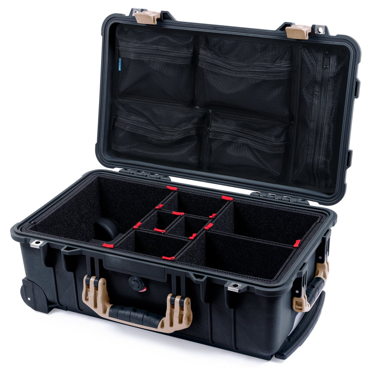 Pelican 1510 Case - Black &amp; Desert Tan - TrekPak Divider System / Mesh Lid Organizer