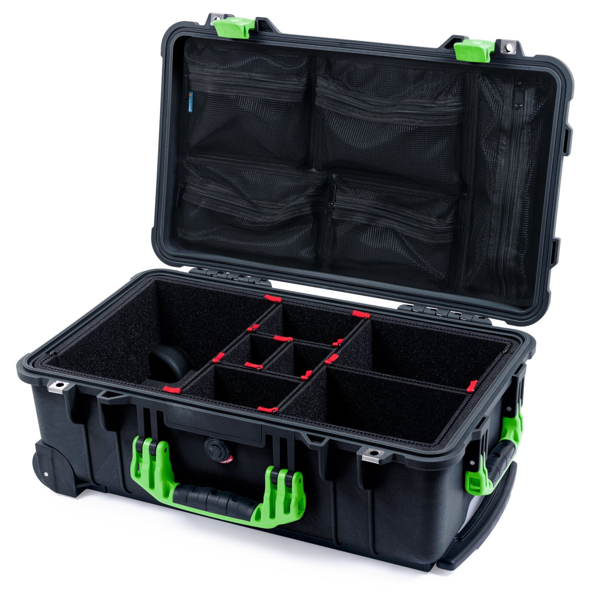 Pelican 1510 Case - Black &amp; Lime Green - TrekPak Divider System / Mesh Lid Organizer