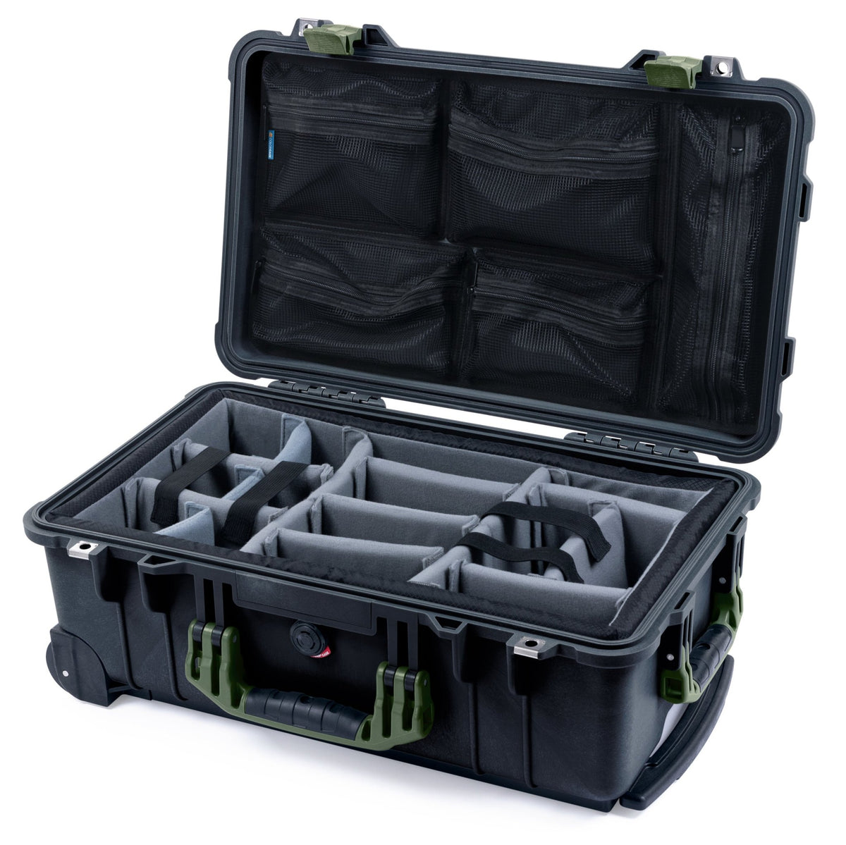 Pelican 1510 Case - Black &amp; OD Green - Padded Microfiber Dividers / Mesh Lid Organizer