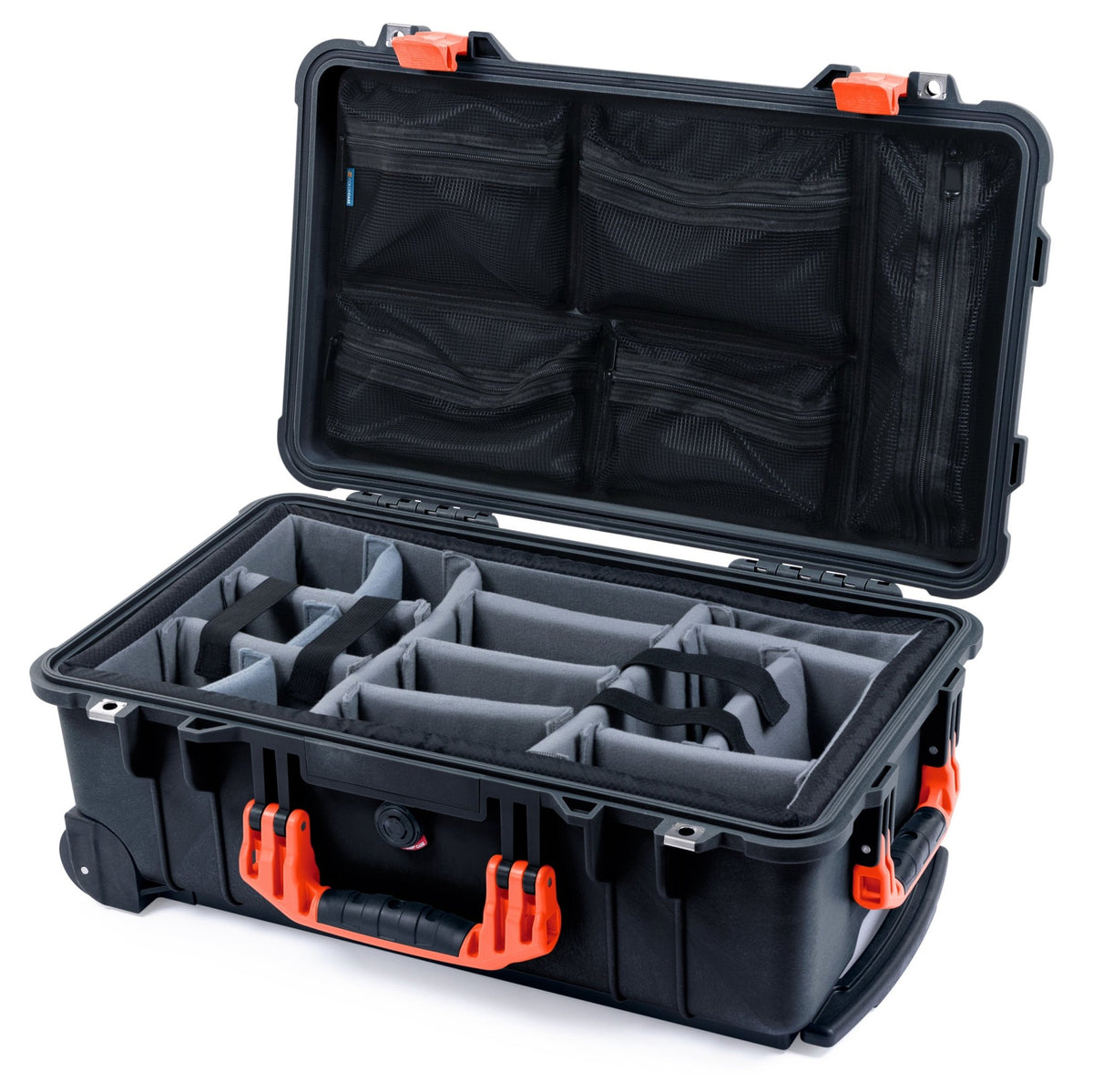 Pelican 1510 Case - Black &amp; Orange - Padded Microfiber Dividers / Mesh Lid Organizer