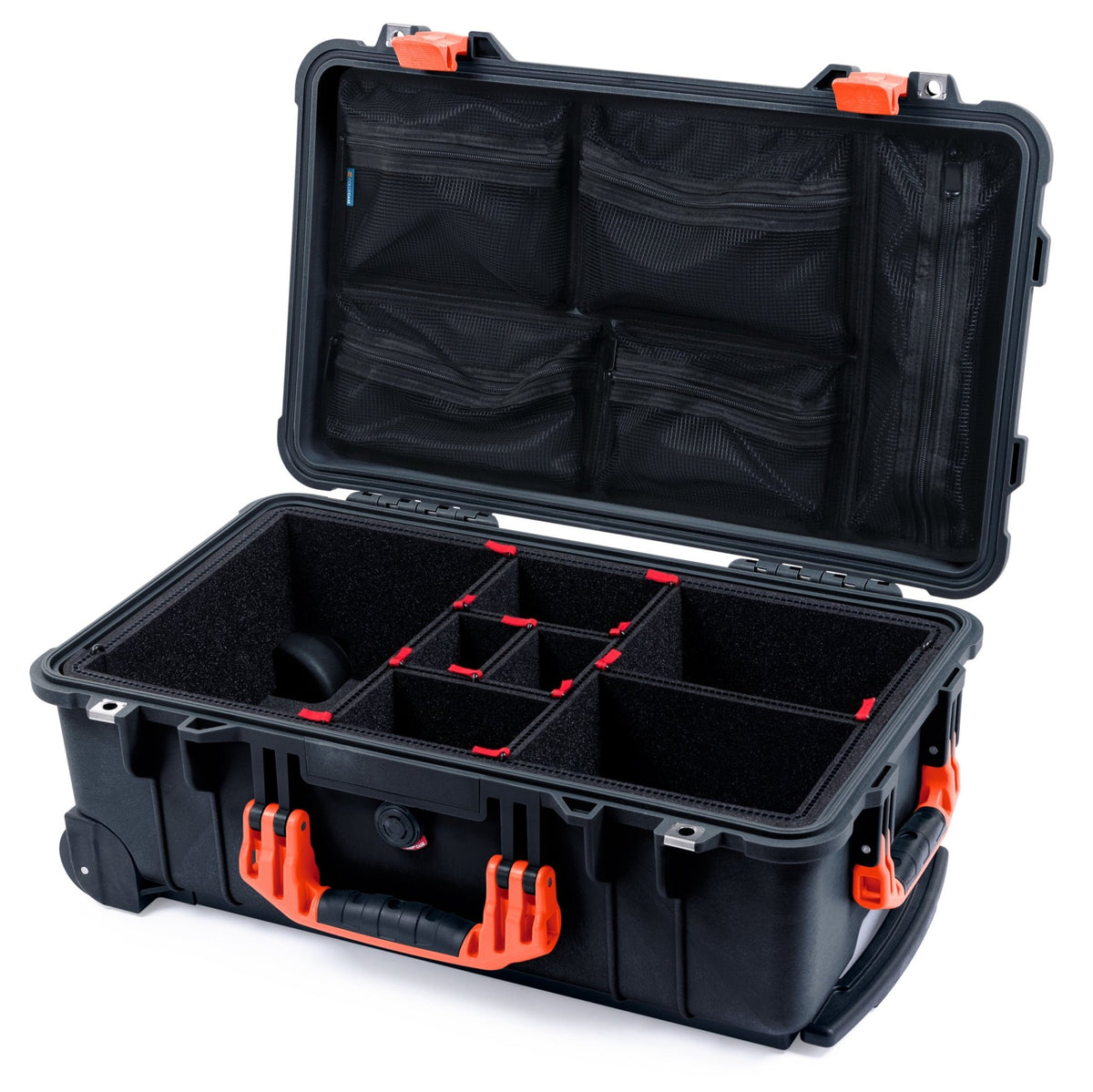 Pelican 1510 Case - Black &amp; Orange - TrekPak Divider System / Mesh Lid Organizer