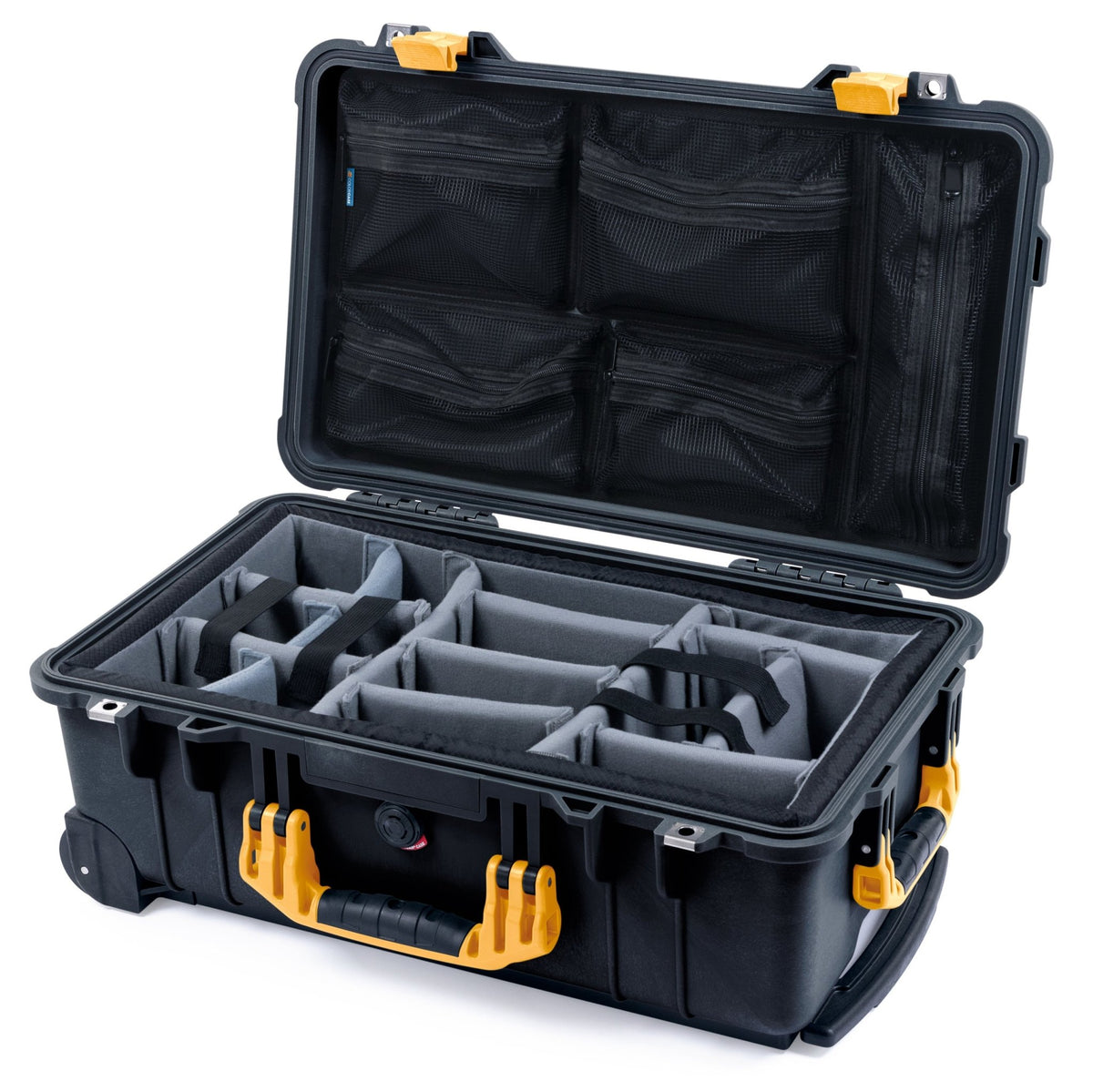 Pelican 1510 Case - Black &amp; Yellow - Padded Microfiber Dividers / Mesh Lid Organizer