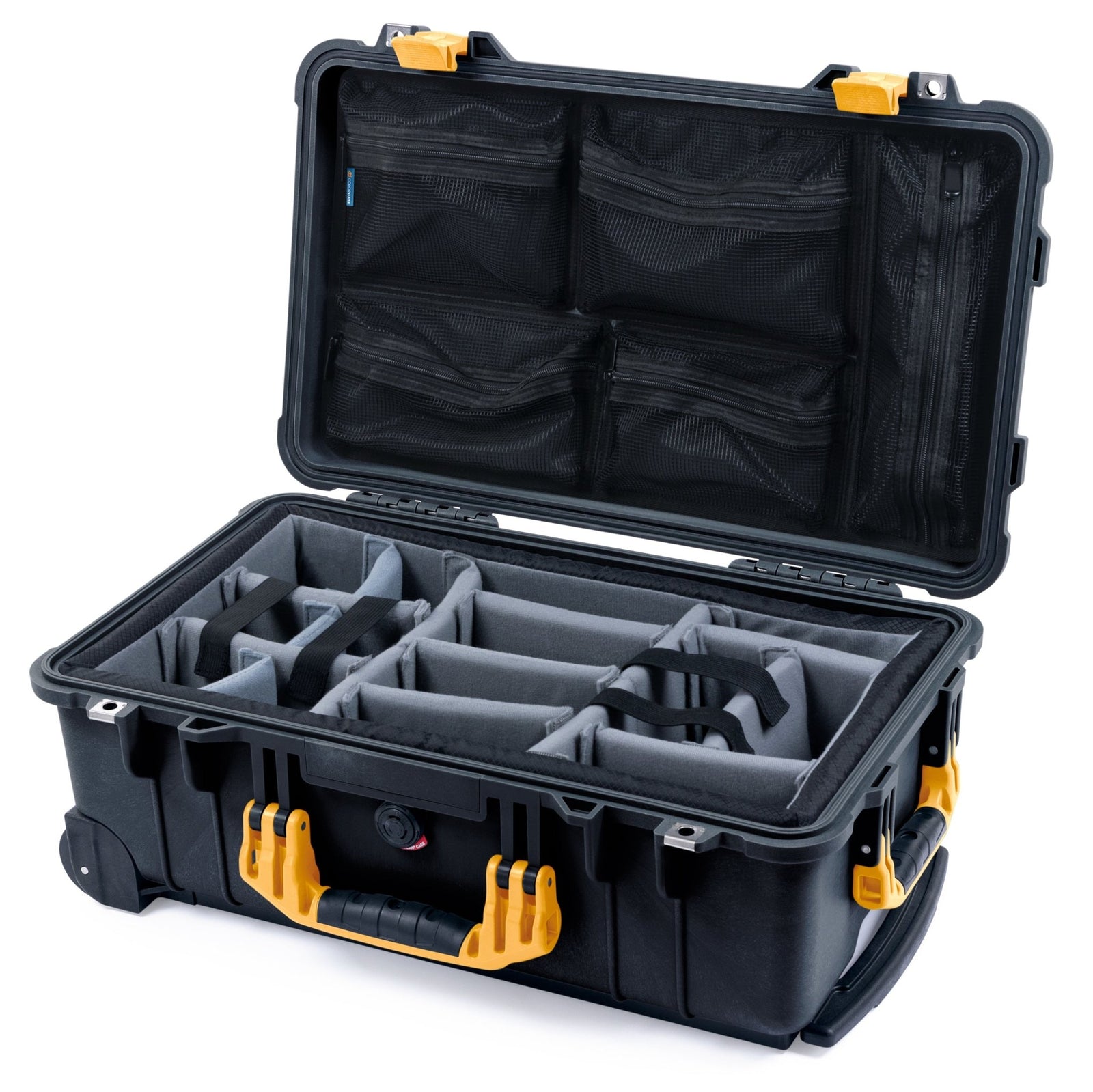 Pelican 1510 Case - Black & Yellow - Padded Microfiber Dividers / Mesh Lid Organizer