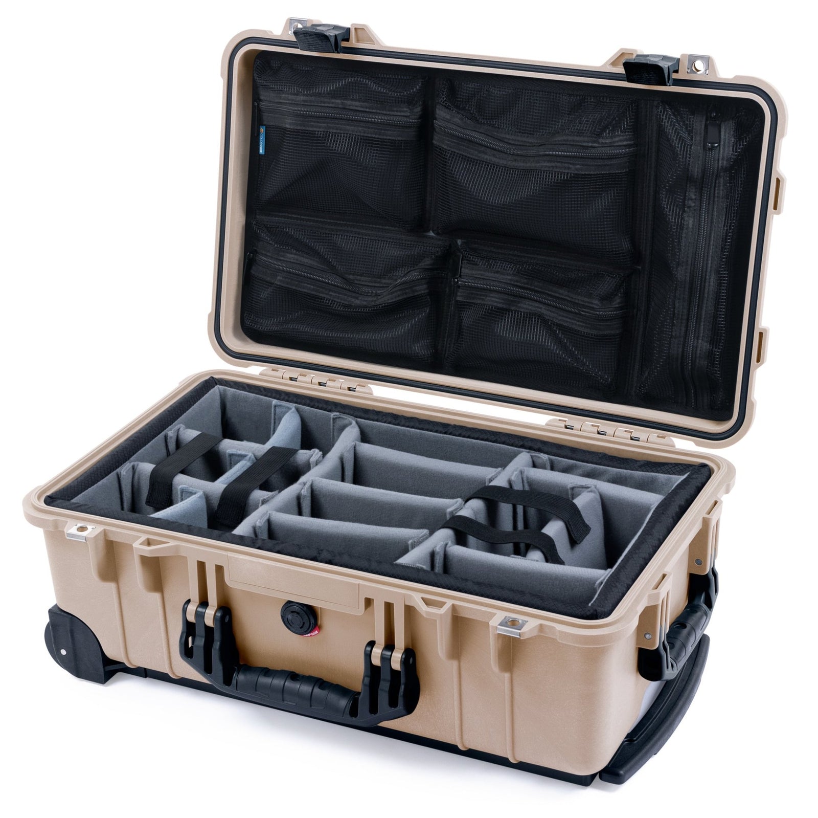Pelican 1510 Case - Desert Tan & Black - Padded Microfiber Dividers / Mesh Lid Organizer