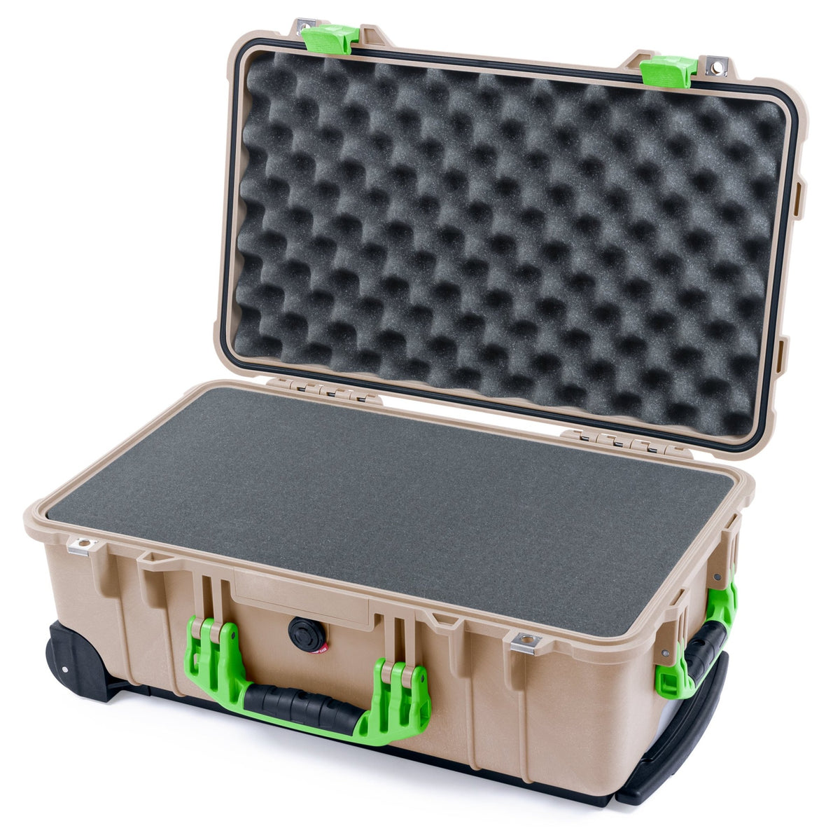 Pelican 1510 Case - Desert Tan &amp; Lime Green - Pick &amp; Pluck Foam / Convolute Lid Foam