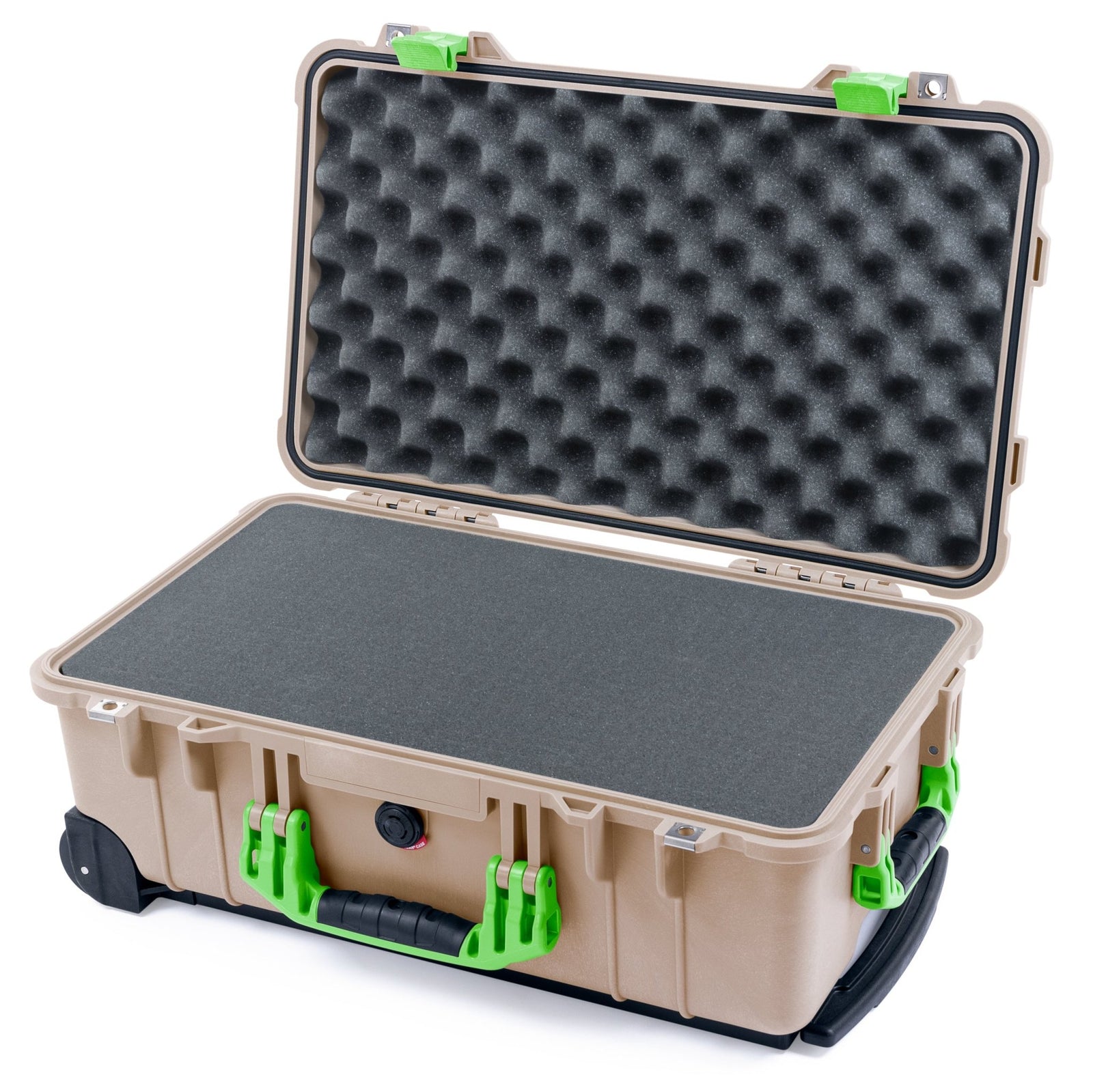 Pelican 1510 Case - Desert Tan & Lime Green - Pick & Pluck Foam / Convolute Lid Foam