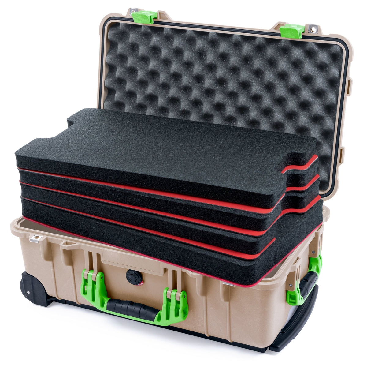 Pelican 1510 Case - Desert Tan &amp; Lime Green - DIY Tool Foam Kit / Convolute Lid Foam