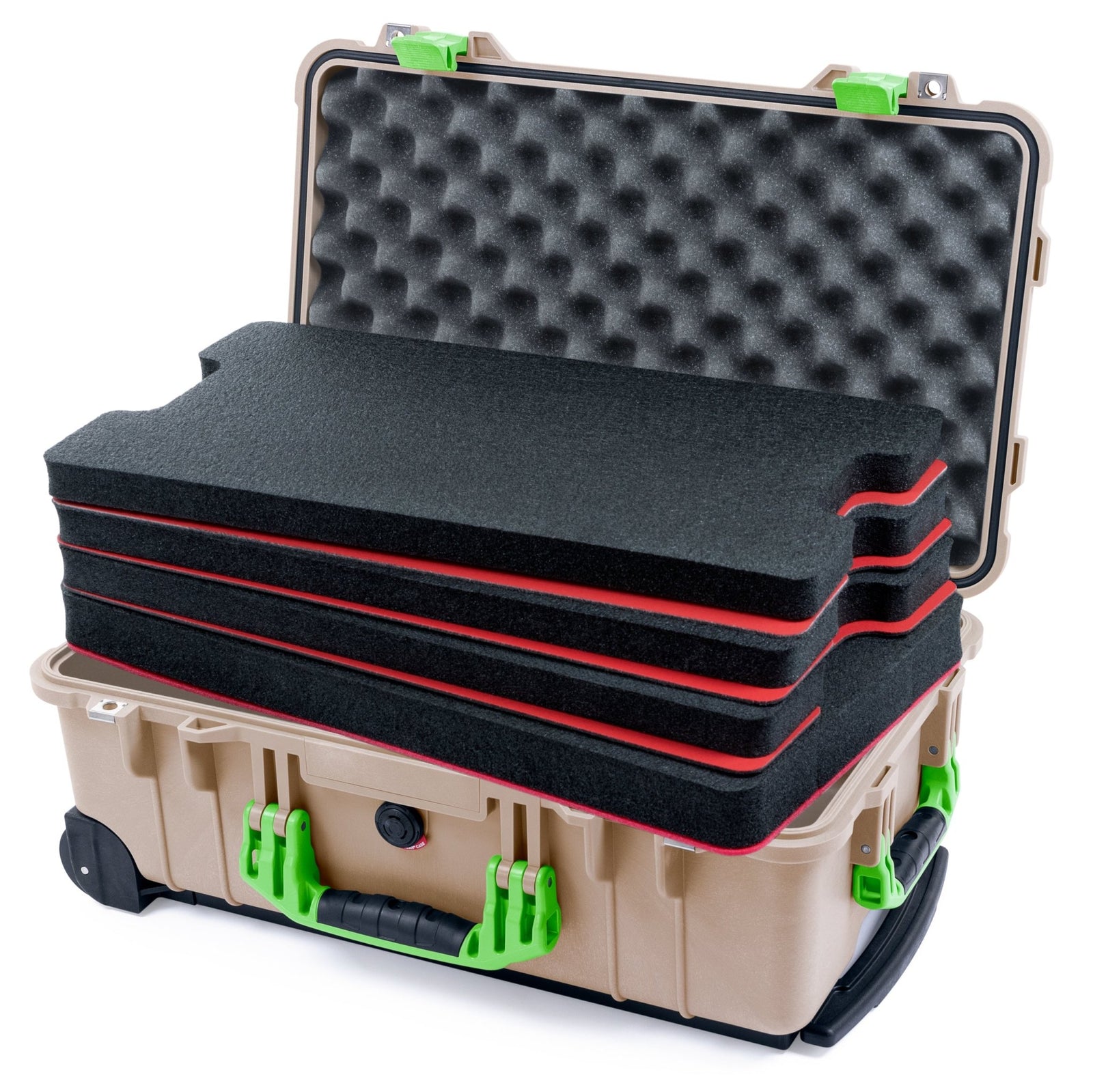 Pelican 1510 Case - Desert Tan & Lime Green - DIY Tool Foam Kit / Convolute Lid Foam