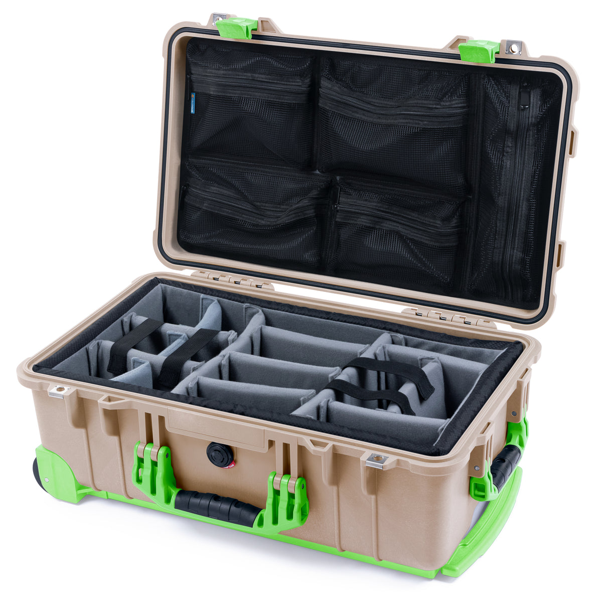 Pelican 1510 Case - Desert Tan & Lime Green Trolley